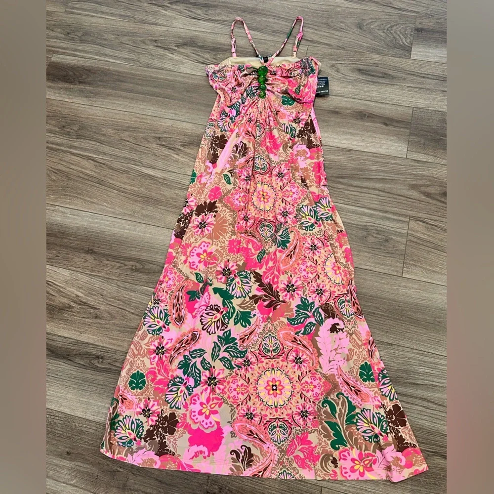 NWT! Boston Proper Medallion Dreams Print Gem Detailed Halter Dress Size Medium - Picture 4 of 13